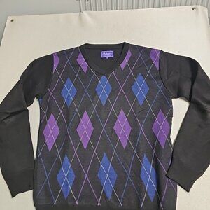 Ballantrae Edinburgh Men’s Argyle V Neck Sweater  Medium Black Gray Blue